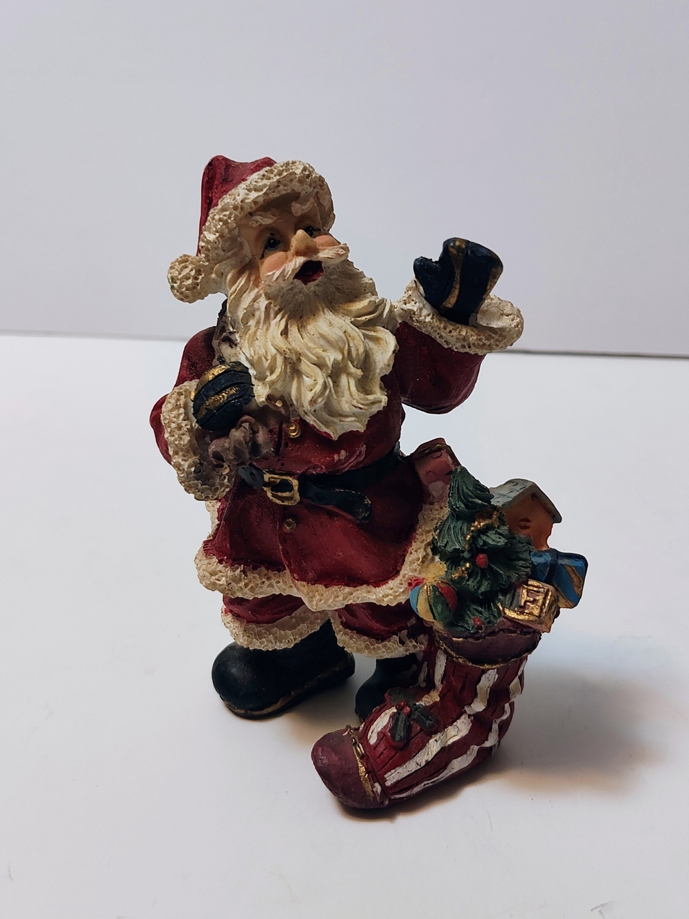 Festive Santa Figurine in Red and Cream - Holiday Home Decor Vintage 5"